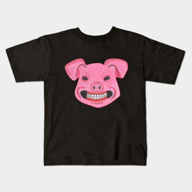 Pink scary pig Kids T-Shirt by deadblackpony